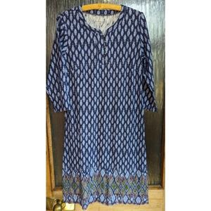 Women's 1970s Style Coldwater Creek Blue Diamond Boho Lightweight Tunic Dress S